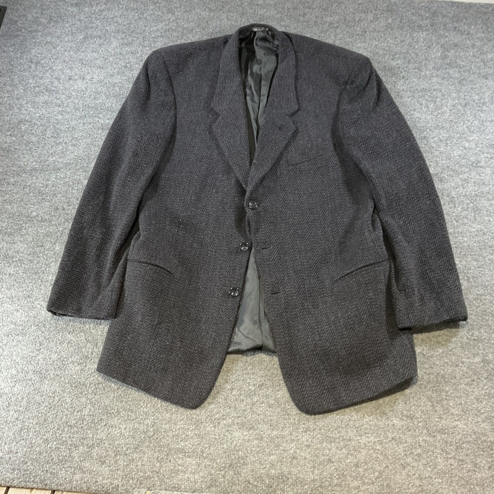 Giorgio Armani Le Collezioni Mens 43L Wool Herringbone Blazer Grey Made in Italy